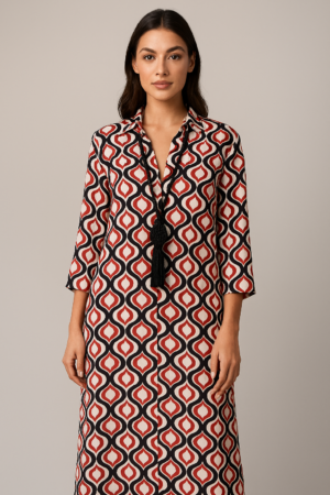 Robe longue artisanale – Rouge op art