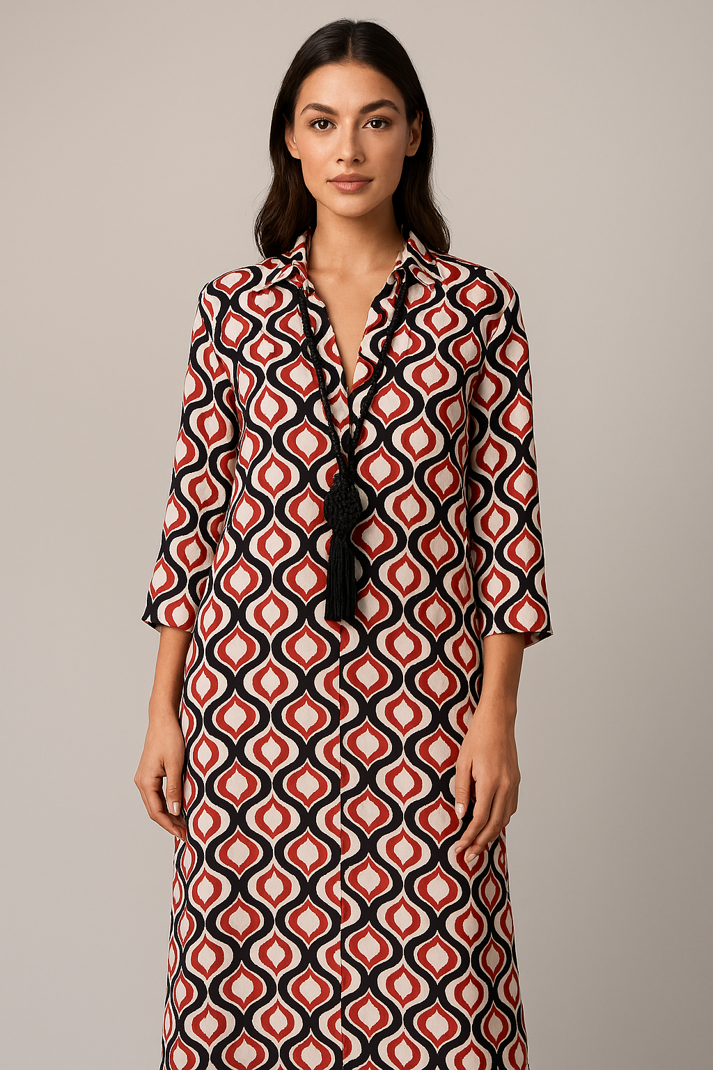 Robe longue artisanale – Rouge op art