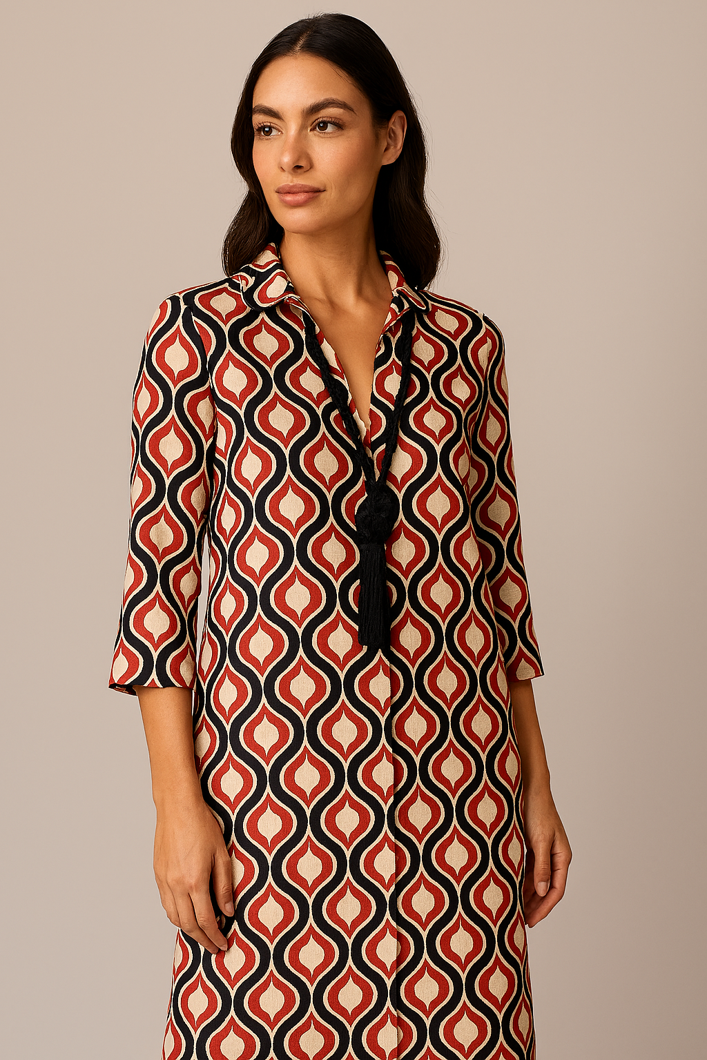 Robe longue artisanale – Rouge op art – Image 3