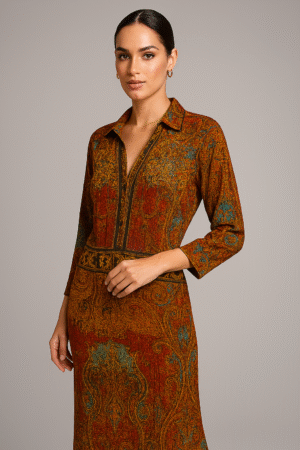 Robe longue artisanale – Or et grenat