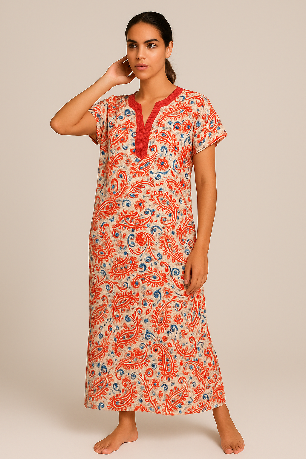 Robe longue artisanale – Rouge berbère – Image 2