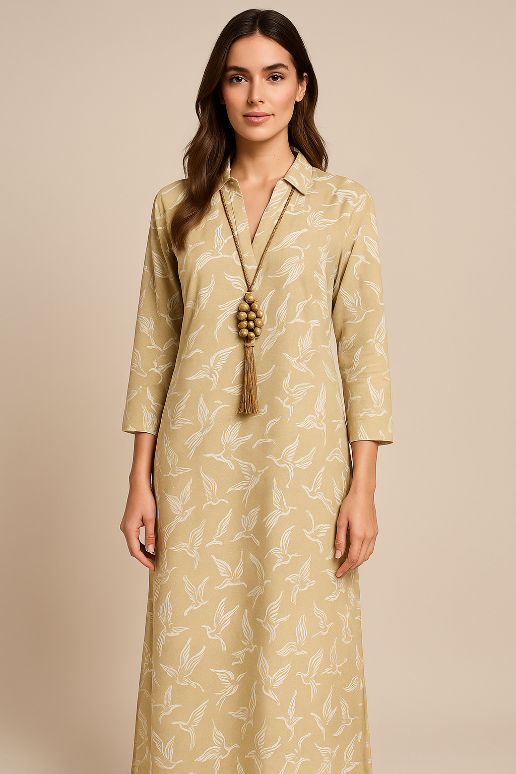 Robe longue artisanale – Sable doré