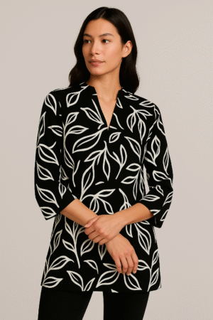 Tunique artisanale – Noir feuillage