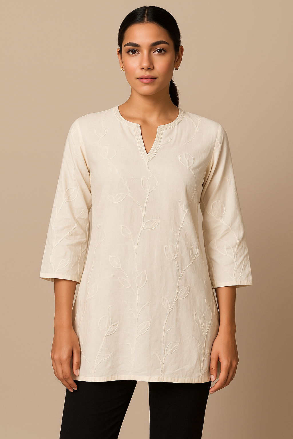 Tunique artisanale – Crème brodée – Image 2