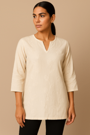 Tunique artisanale – Crème brodée