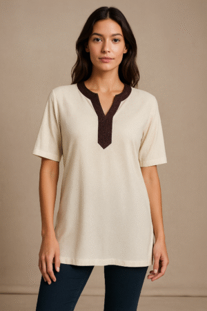 Tunique artisanale – Crème et chocolat