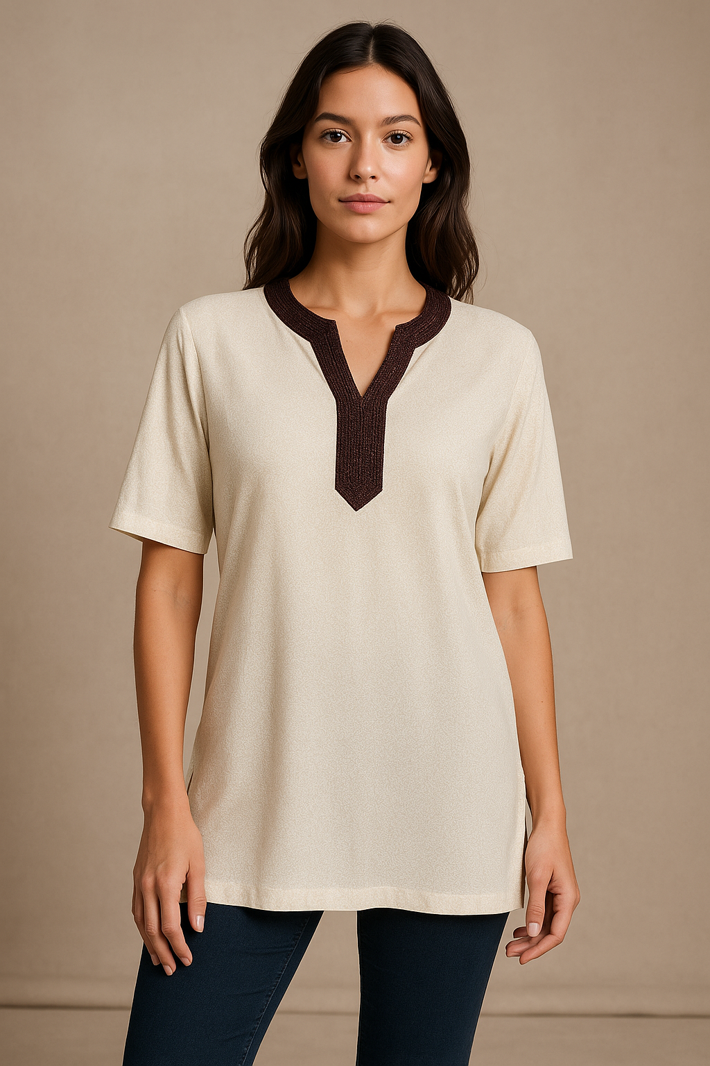 Tunique artisanale – Crème et chocolat