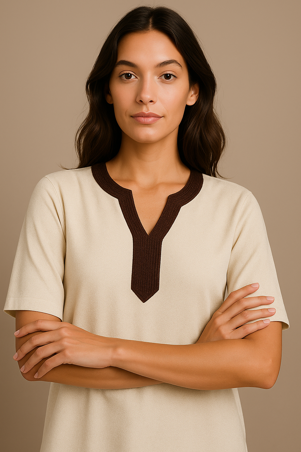 Tunique artisanale – Crème et chocolat – Image 2