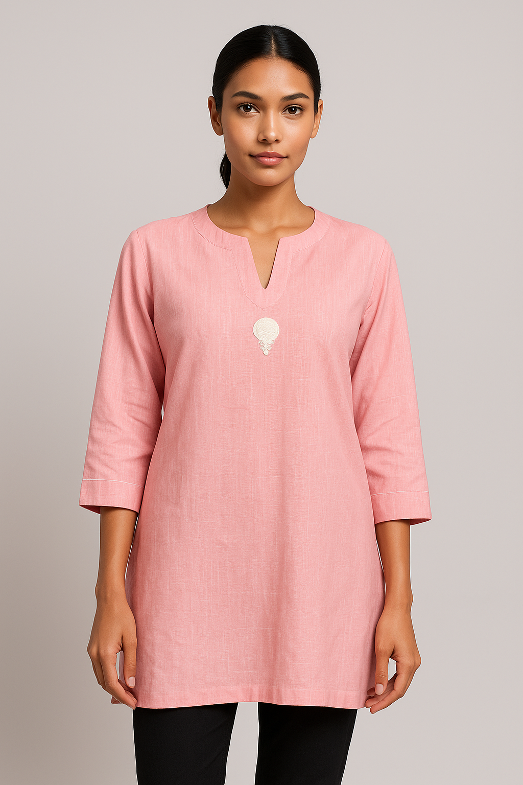 Tunique artisanale – Rose poudré – Image 2